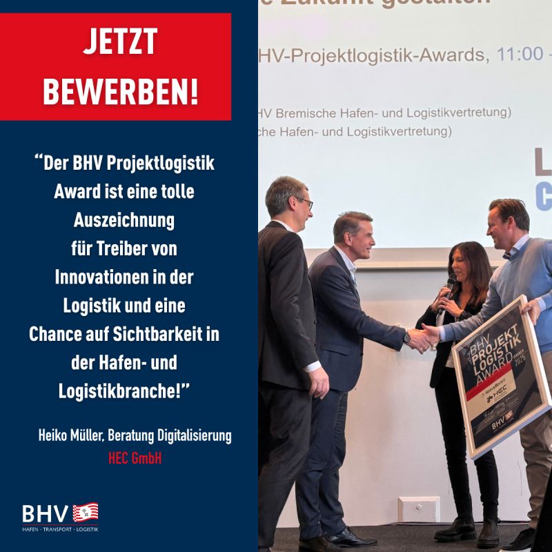 4. BHV-PROJEKTLOGISTIK-AWARD: BÜHNE FREI FÜR IHRE INNOVATION!